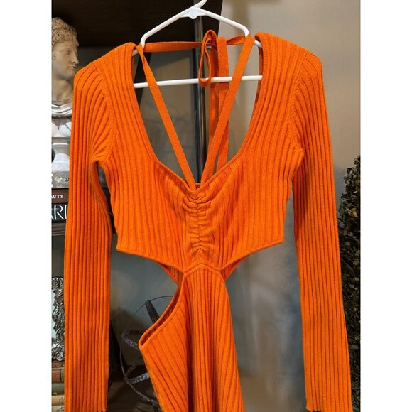 AMUR Araina Knit Cutout Halter Ombre Dip Dye Dress Pumpkin Puree Womens Size Sma - Picture 3 of 6